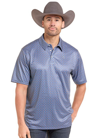 PANHANDLE SLIM BLUE GEOMETRIC SNAP PRINT - MENS POLO  - TM51T10177