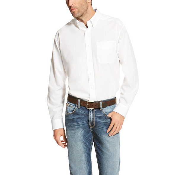 ARIAT WHITE WRINKLE FREE SOLID - MENS SHIRT  - 10020331