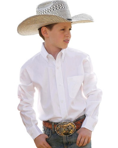 CINCH WHITE SOLID BUTTON DOWN SHIRT - KIDS BOYS SHIRT - MTW7060031