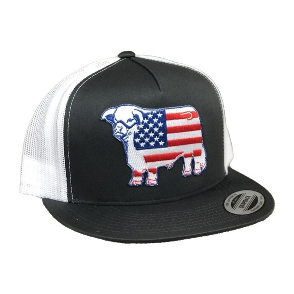 LAZY J AMERICAN USA FLAG BULL GRAY - HATS CAP  - GRYWHT4FLAG