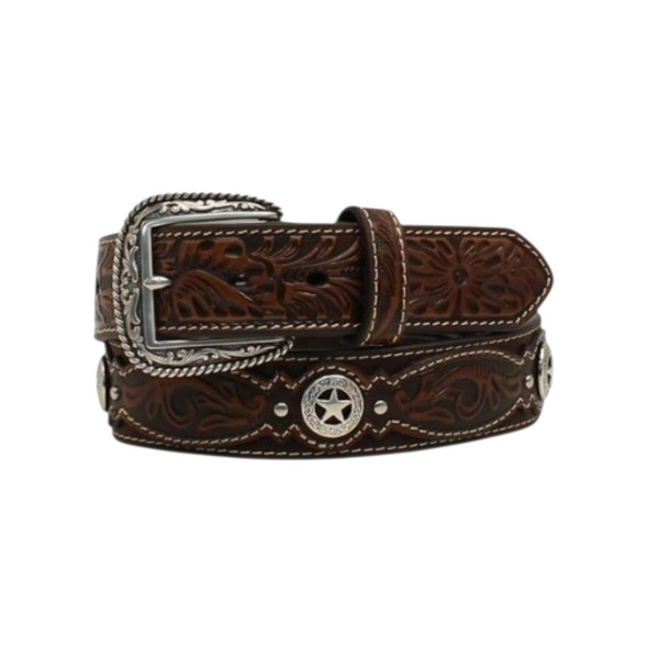 ARIAT FLORAL TAB STAR CONCHO BROWN - ACCESSORIES BELT MEN - A1037602
