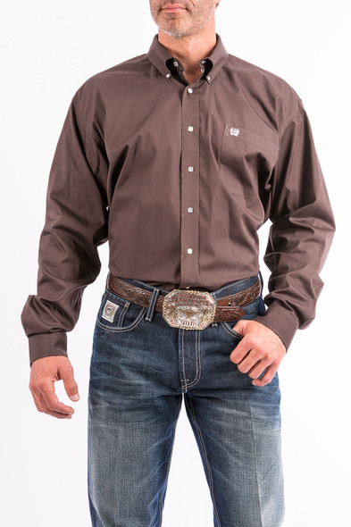 CINCH SOLID BROWN BUTTON DOWN - MENS SHIRT  - MTW1104236