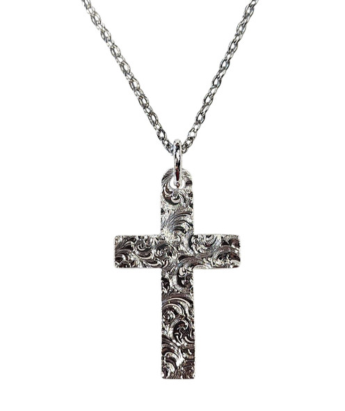 MONTANA SILVERSMITHS SILVER ENGRAVED CROSS - ACCESSORIES JEWELRY NECKLACE - NC61627