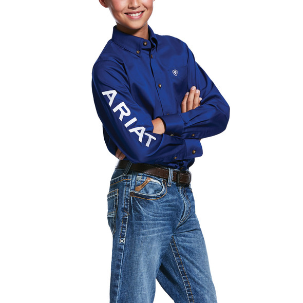 ARIAT BLUE TEAM LOGO CLASSIC TWILL - KIDS BOYS SHIRT COR - 10030164
