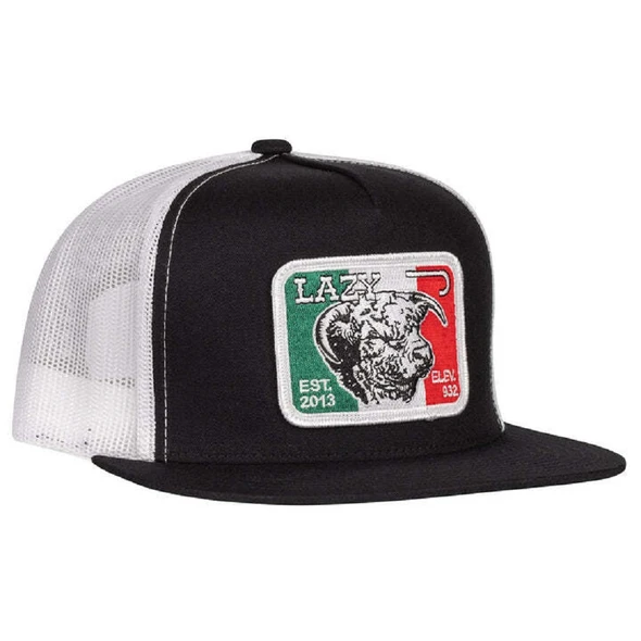 LAZY J RANCH WEAR MEXICAN BULL PATCH BLACK WHITE - HATS CAP  - BLKWHT4MELEV