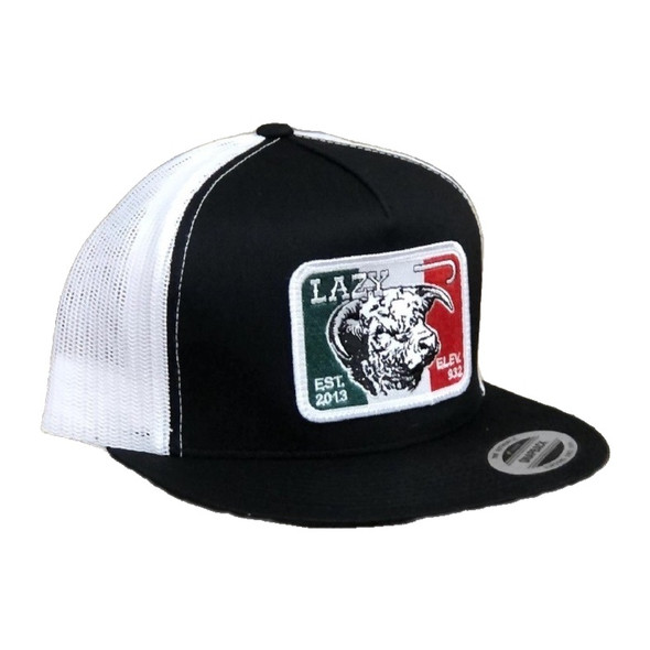LAZY J MEXICAN BULL PATCH BLACK WHITE - HATS CAP  - BLKWHT4MELEV