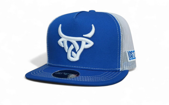 LOST CALF BLUE WHITE 3D STITCH LOGO - HATS CAP  - ROYAL WHITE FLAT