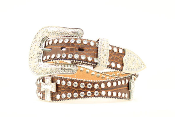 NOCONA CROC PRINT LEATHER CROSS BROWN - ACCESSORIES BELT LADIES - N3514602