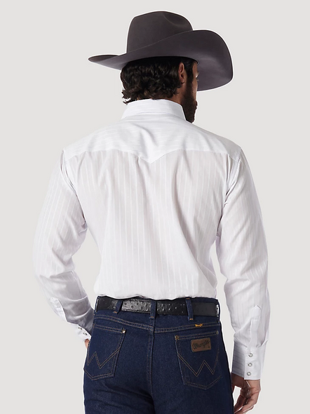 WRANGLER WHITE SNAP DOBBY STRIPE - MENS SHIRT  - 75221WH