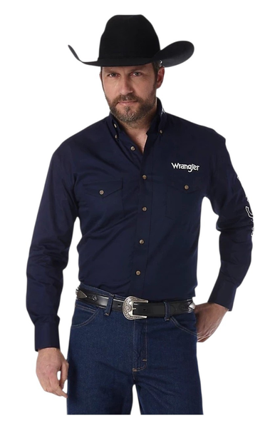 WRANGLER NAVY WHITE LOGO - MENS SHIRT  - MP2327N