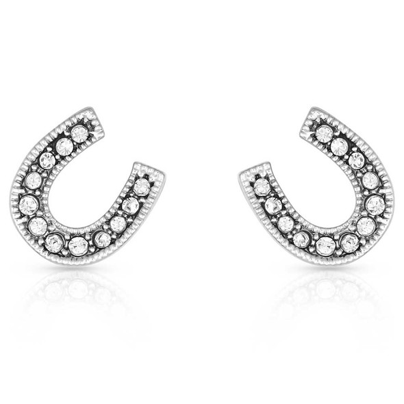 MONTANA SILVERSMITHS SILVER RHINESTONE HORSESHOES - ACCESSORIES JEWELRY EARRINGS - ER808
