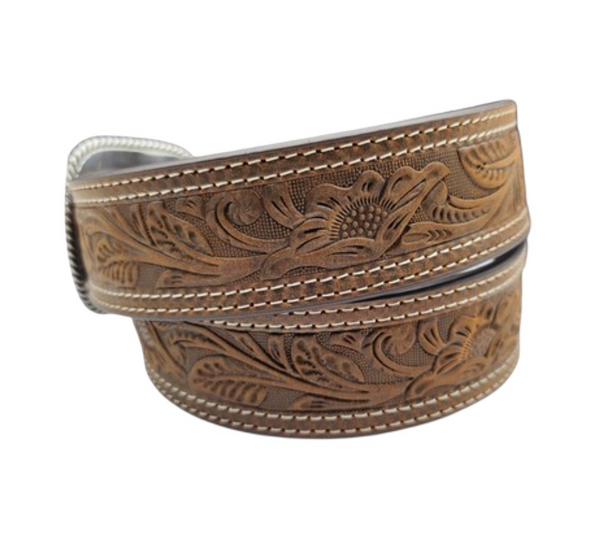 ARIAT FLORAL STAMPED LEATHER BROWN - ACCESSORIES BELT MEN - A1012402