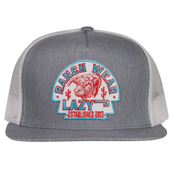LAZY J RANCH WEAR GRAY & WHITE ARROWHEAD PATCH - HATS CAP  - HTHWHT4AH