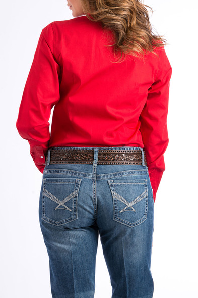 CINCH WOMEN'S RED SOLID BUTTON DOWN - LADIES SHIRT  - MSW9164032