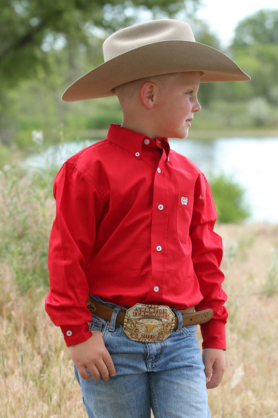 CINCH RED SOLID TWILL - BUTTON DOWN - KIDS BOYS SHIRT - MTW7060029