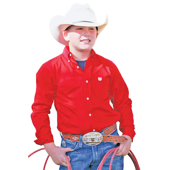 CINCH RED SOLID TWILL - BUTTON DOWN - KIDS BOYS SHIRT - MTW7060029