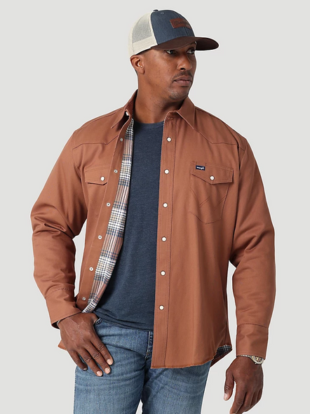 WRANGLER BROWN FLANNEL LINED PRINT - MENS SHIRT  - 112317153