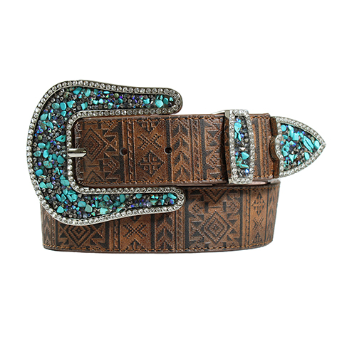 ANGEL RANCH AZTEC TOOLED CHIPPED TURQUOISE - ACCESSORIES BELT LADIES - D140003308