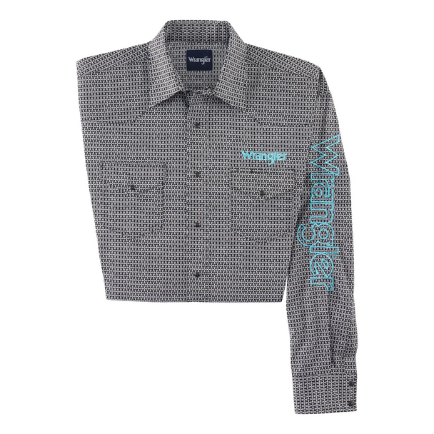 WRANGLER TURQUOISE LOGO BLACK PRINT - MENS SHIRT  - 112318501