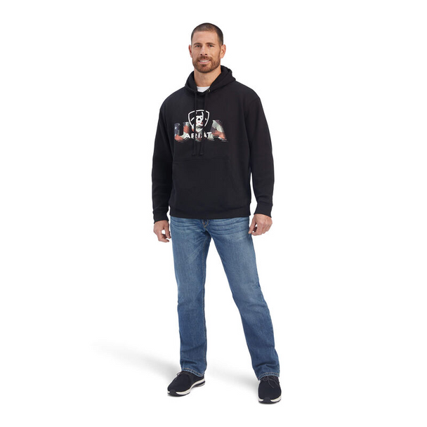 ARIAT USA PROUD FLAG LETTERS BLACK - MENS HOODIE  - 10041720