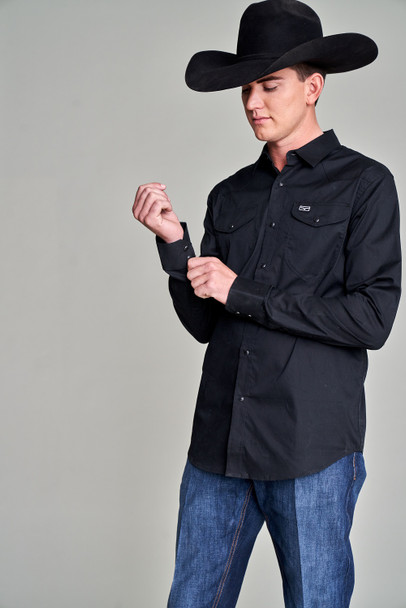 KIMES RANCH BLACKOUT BLACK SOLID SNAPS - MENS SHIRT  - BLACKOUT BLACK