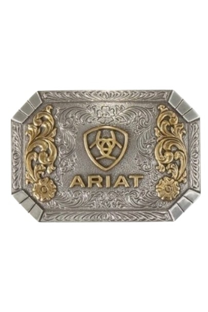 ARIAT RECTANGLE FLORAL GOLD EMBLEM - ACC BUCKLE  - A37022