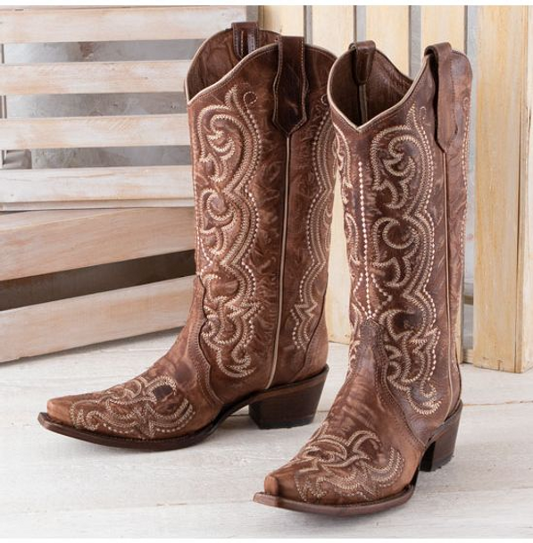 CIRCLE G BY CORRAL BROWN SEQUENCE EMBROIDERY - BOOT LADIES  - L5893