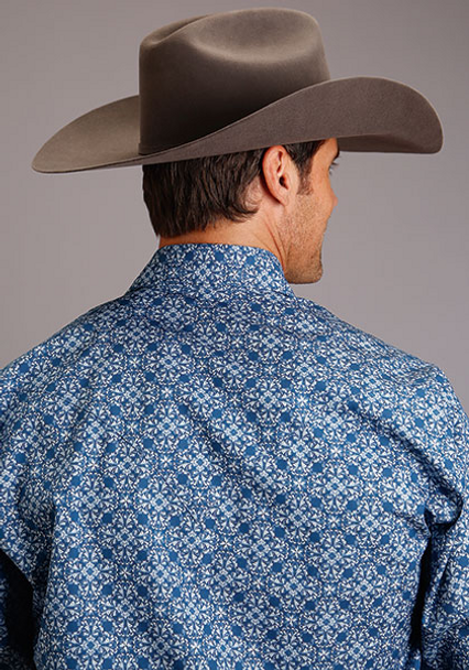 STETSON PRINT BAROQUE PATTERN BLUE - MENS SHIRT  - 11-001-0425-6065BU