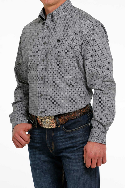 CINCH LIGHT GREY GEOMETRIC PRINT - MENS SHIRT  - MTW1105499