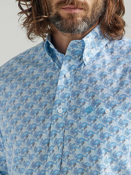 La Coronita - Men's Western Button Up Paisley Print Long Sleeve ( Baby Blue  )