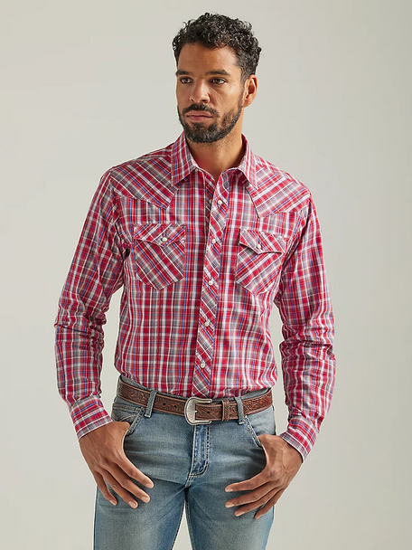 WRANGLER WESTERN SNAP PLAID RED - MENS SHIRT  - 112324666