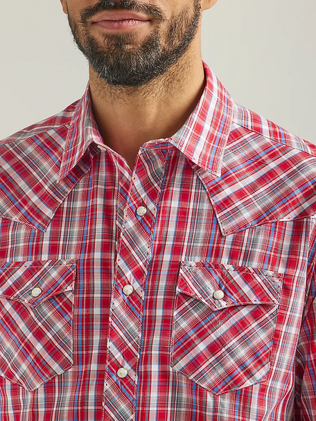 WRANGLER WESTERN SNAP PLAID RED - MENS SHIRT  - 112324666