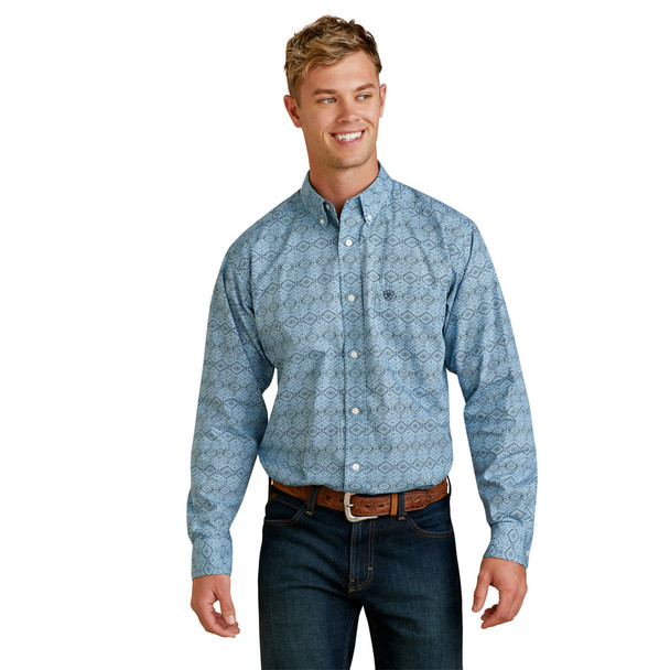 ARIAT IVERSON FITTED BLUE WHITE - MENS SHIRT  - 10043636