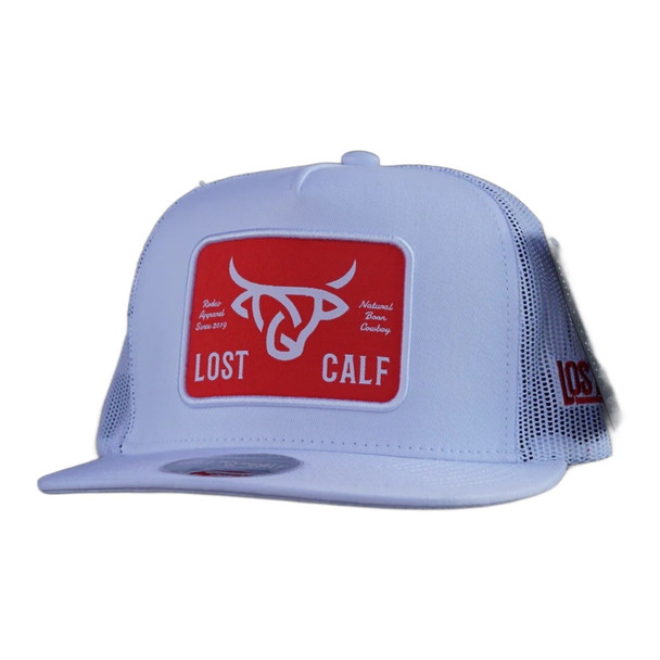 LOST CALF WHITE RED PLATE  PATCH - HATS CAP  - FLAT PLATE WHITE RED