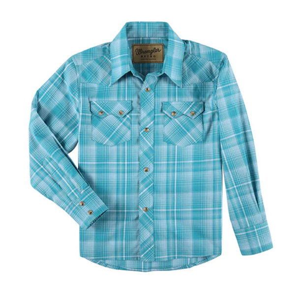 WRANGLER RETRO SNAP TEAL PLAID - KIDS BOYS SHIRT - 112324659