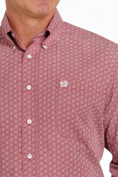 CINCH LIGHT RED GEOMETRIC PRINT - MENS SHIRT  - MTW1105527