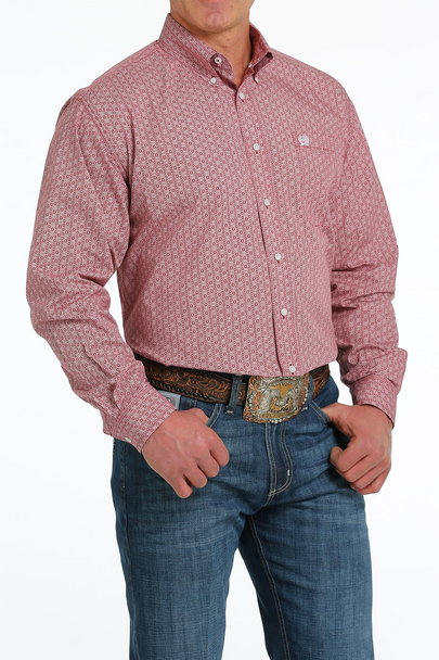 CINCH LIGHT RED GEOMETRIC PRINT - MENS SHIRT  - MTW1105527