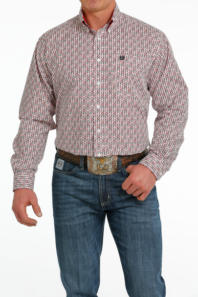 CINCH WHITE AND RED GEOMETRIC PRINT - MENS SHIRT  - MTW1105525