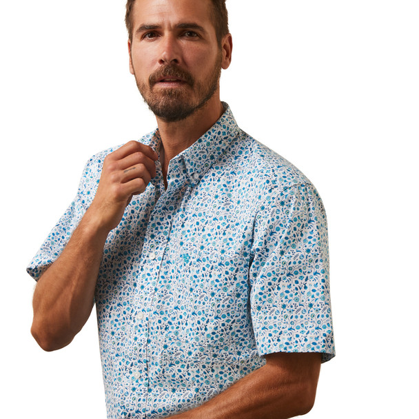 ARIAT KYLE FITTED WHITE BLUE FLORAL - MENS SHIRT  - 10043869