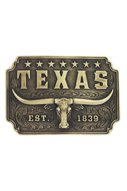 ATTITUDE BY MONTANA SILVERSMITHS TEXAS LONGHORN EST 1839 - ACC BUCKLE  - A843