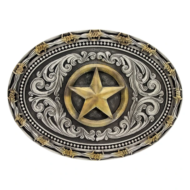 ATTITUDE BY MONTANA SILVERSMITHS 2 TONE BARBED TEXAS STAR - ACC BUCKLE  - A530