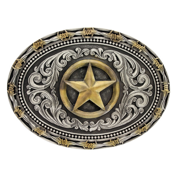 ATTITUDE BY MONTANA SILVERSMITHS 2 TONE BARBED TEXAS STAR - ACC BUCKLE  - A530