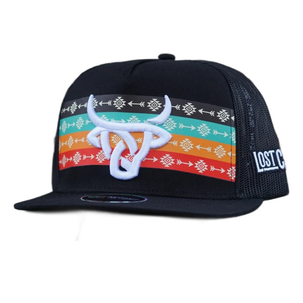 LOST CALF AZTEC WHITE LOGO BLK MESH - HATS CAP  - ARROW FLAT