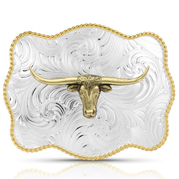 MONTANA SILVERSMITHS SCALLOP SWIRL LONGHORN - ACC BUCKLE  - 50510-767H