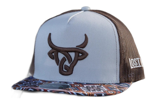 LOST CALF BROWN AZTEC 3D STITCH LOGO - HATS CAP  - DAKOTA FLAT