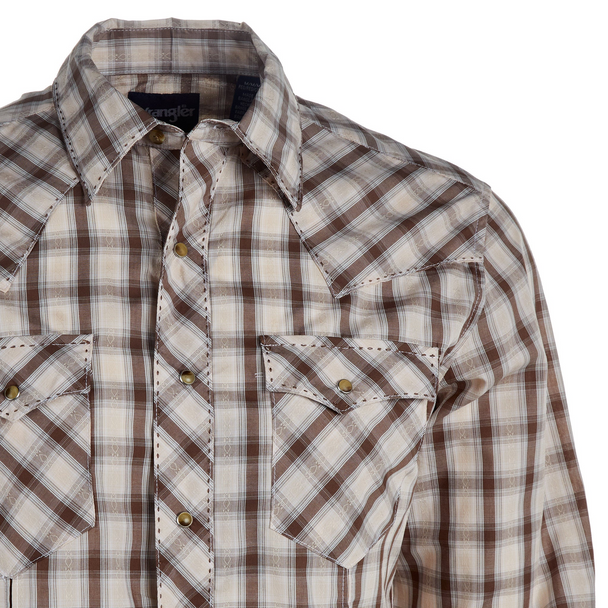 WRANGLER BROWN PLAID LONG SLEEVE PRINT - MENS SHIRT  - 112324668