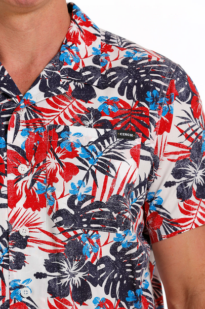 CINCH RED WHITE AND BLUE FLOWERS - MENS SHIRT  - MTW1401031