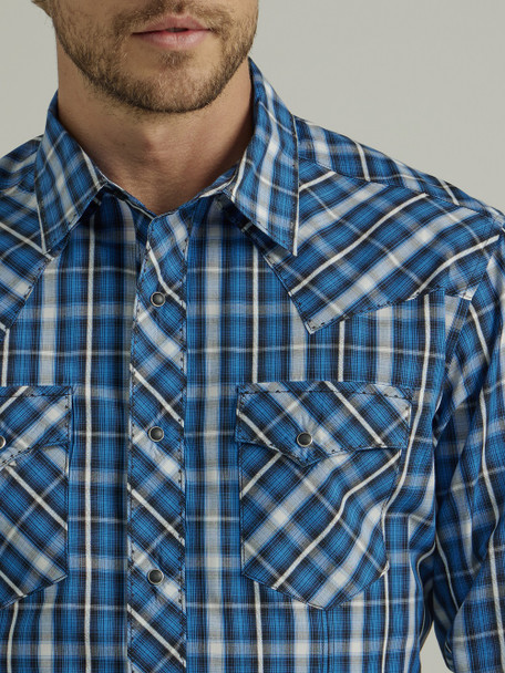 WRANGLER MODERN NAVY BLUE PLAID - MENS SHIRT  - 112330764