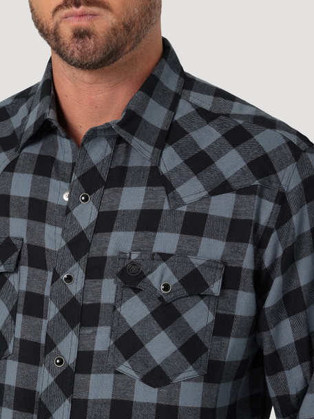 WRANGLER BLACK GREY RETRO FLANNEL - MENS SHIRT  - 112330472