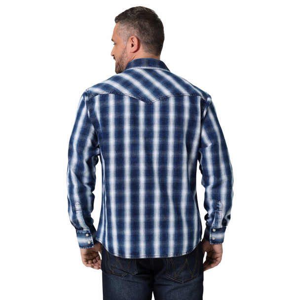 WRANGLER RETRO PREMIUM SNAP BLUE PLAID - MENS SHIRT  - 112330787